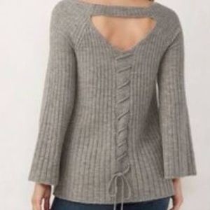 Lauren Conrad Tan Lace Up Back Cozy Comfy Sweater